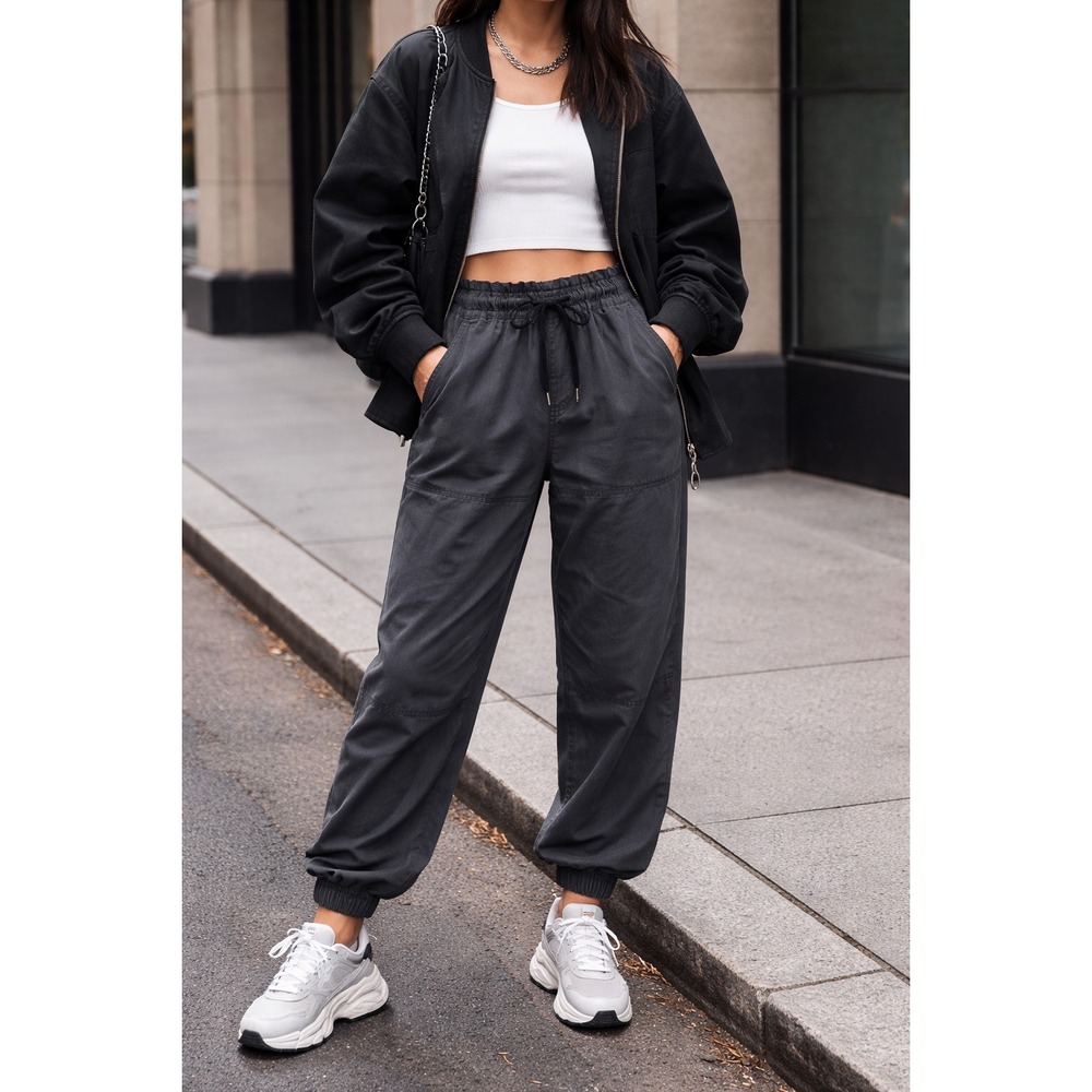 Urban‎ Outfitters Evon Jogger Pants Womens L Black Utility Cargo Drawstring